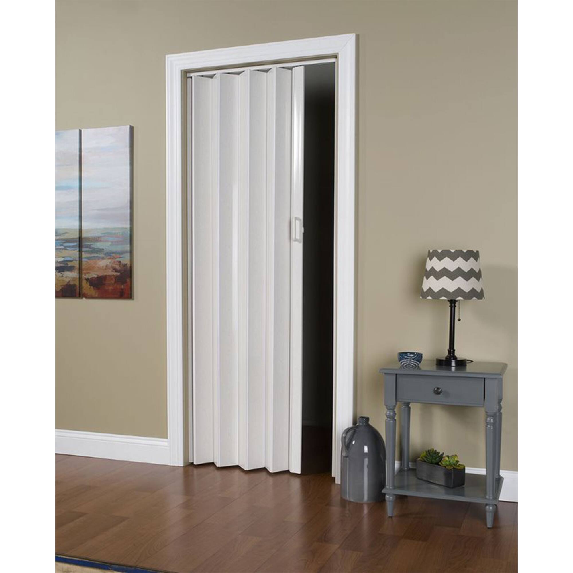 Alt View 10. LTL Home Products - LTL Home Products 36 Inch x 80 Inch Frost White Vinyl Accordion Door w/ Hardware - Frost White.