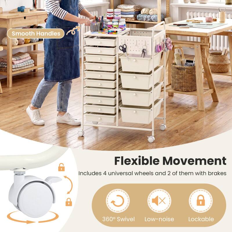 Smooth Handles  
Flexible Movement  
Includes 4 universal wheels and 2 of them with brakes  
360° Swivel  
Low-noise  
Lockable