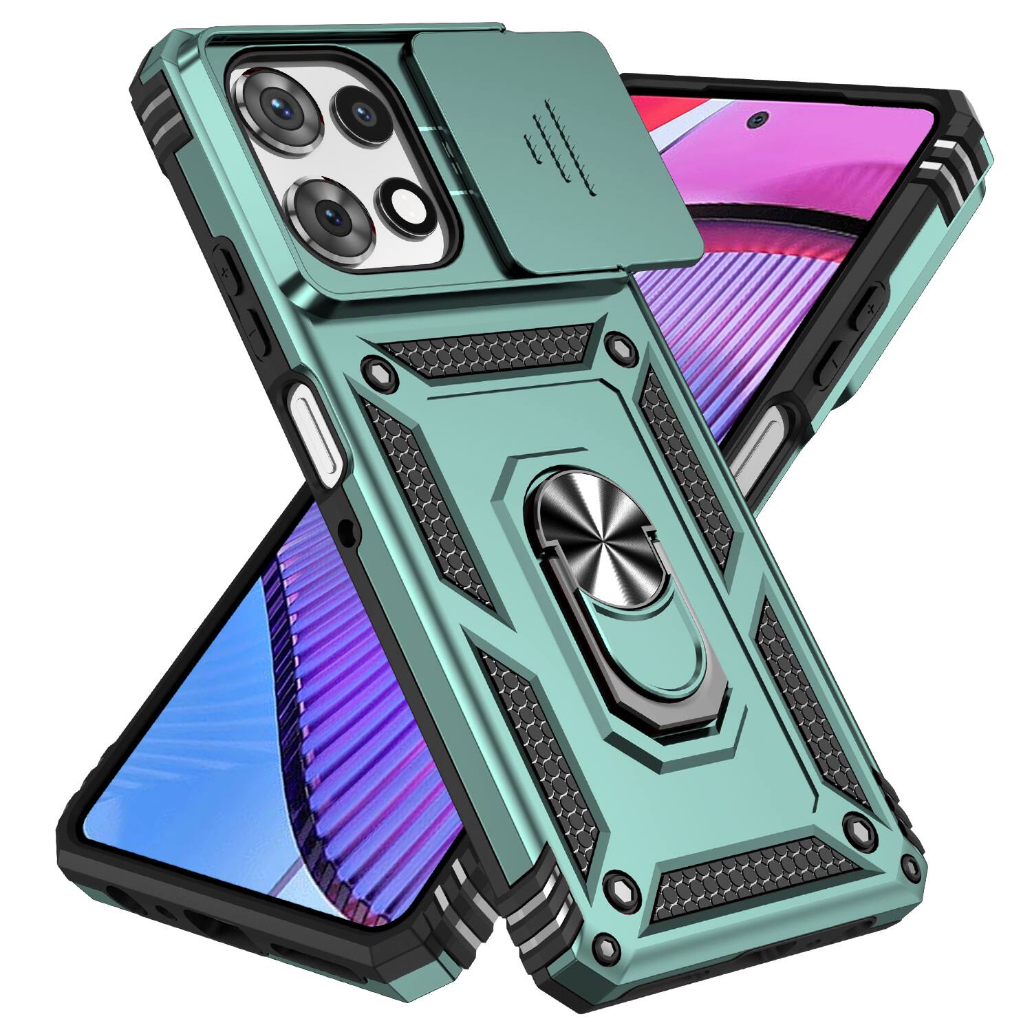 Front. UUCOVER - Shockproof Case for Motorola G Power 5G (2025) Slide Camera Cover Ring Stand TPU+PC Rugged Protective Back Case - Darkgreen.