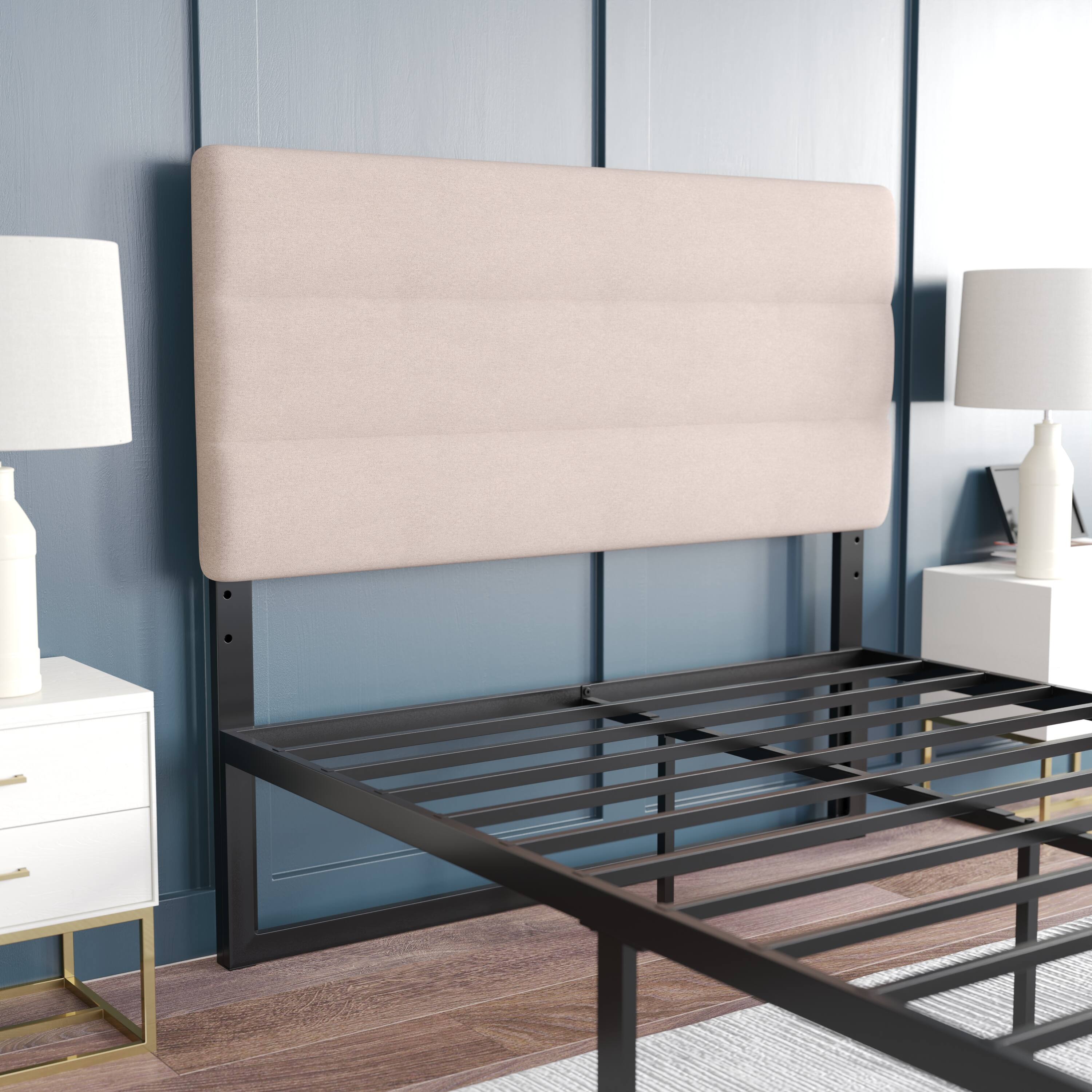 Alt View 3. Emma + Oliver - Gannon Modern Upholstered Headboard with Horizontal Line Stitching and Adjustable Height Rails - Taupe.