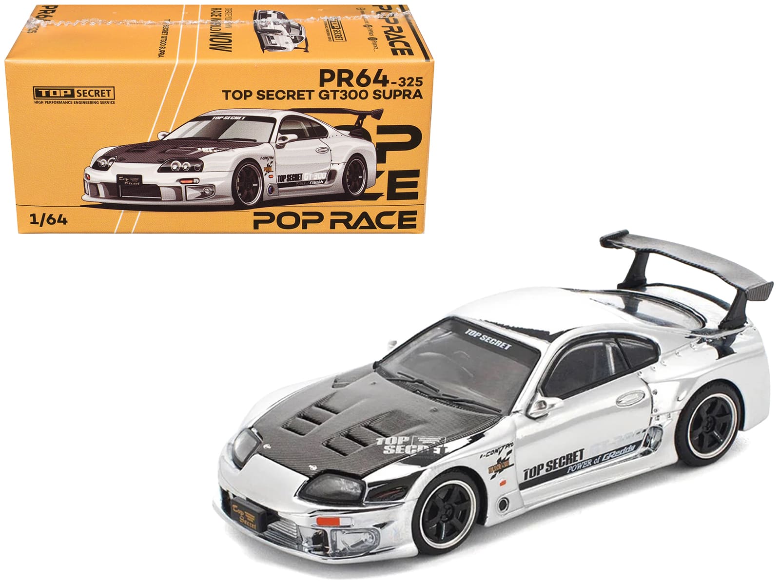 "Toyota Supra ""Top Secret"" GT300 RHD (Right Hand Drive) Silver Chrome 1/64 Die Cast Model Car by Pop Race" price history on PriceWatchPro
