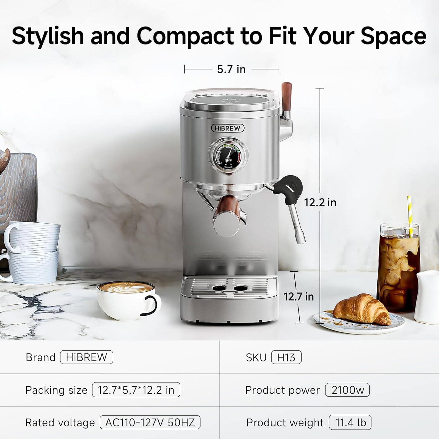 Stylish and Compact to Fit Your Space

Brand: HiBREW  
SKU: H13  
Packing size: 12.7*5.7*12.2 in  
Rated voltage: AC110-127V 50HZ  
Product power: 2100w  
Product weight: 11.4 lb