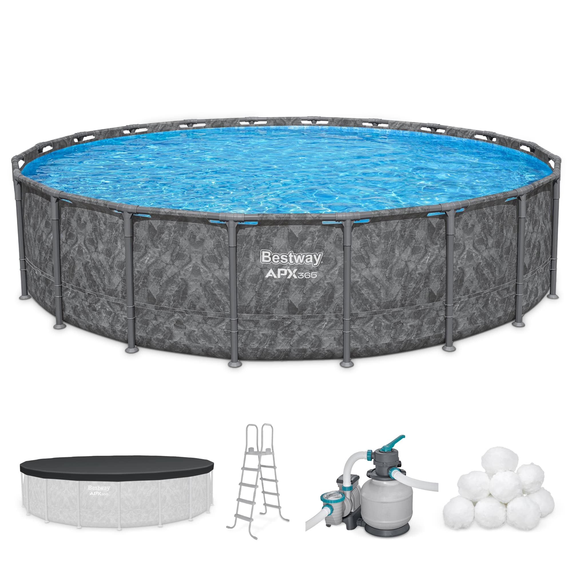 Bestway - APX 365 20'x52" Round Above Ground Swimming Pool Set with Pump & Ladder - Gray