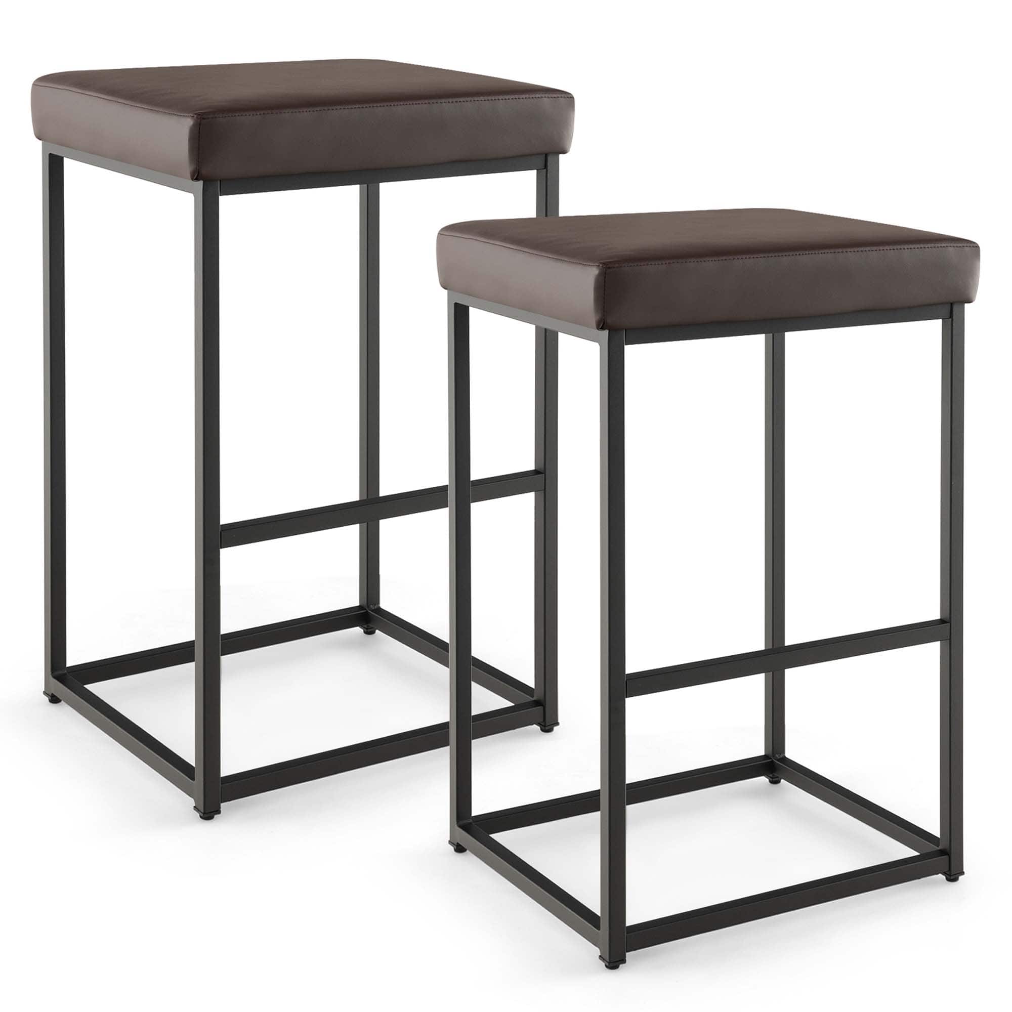 Front. Costway - 30" Barstools Set of 2 Upholstered Bar Height Chairs PU Leather w/Footrest - Brown + Black.