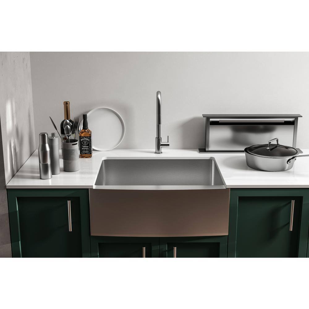 Alt View 7. Elegant Kitchen and Bath - Stainless Steel farmhouse kitchen sink L27'' x W22'' x H10" - Stainless Steel.