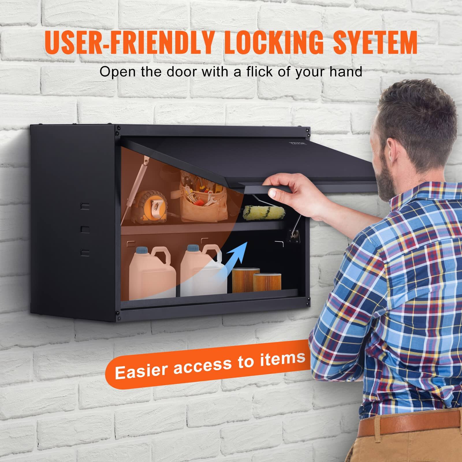 USER-FRIENDLY LOCKING SYSTEM  
Open the door with a flick of your hand  

Easier access to items