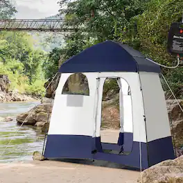 Resenkos - Two Room Pop Up Shower Tent, with Shower Bag, Floor and Carry Bag, Easy to Pop Up for Outdoor Privacy - Blue