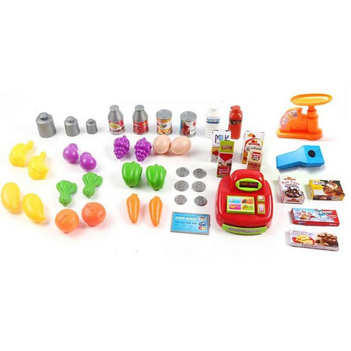 Angle. JuzToys - Kids Pretend Play Grocery Store Toy with Light and Sound – Supermarket Cash Register Toy, Scanner, Grocery Cart - Multi.