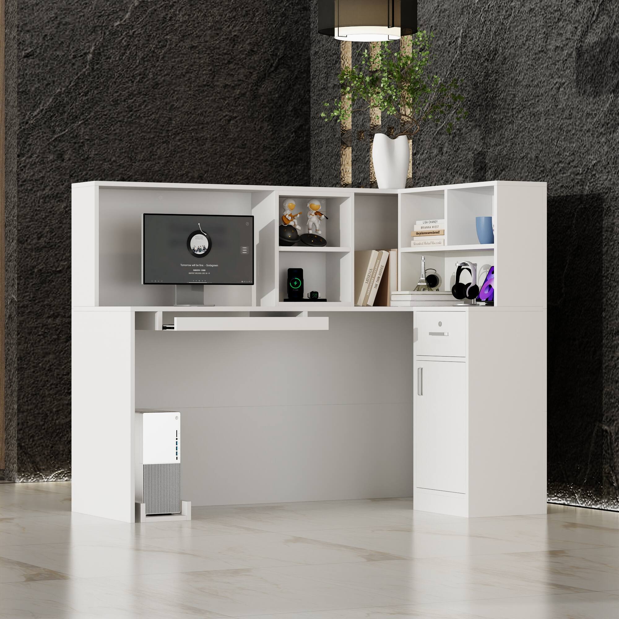 Alt View 4. Famapy - Famapy Multifunctional Reception Desk: Integrated Storage, Compact Design & Tidy Organization - White.