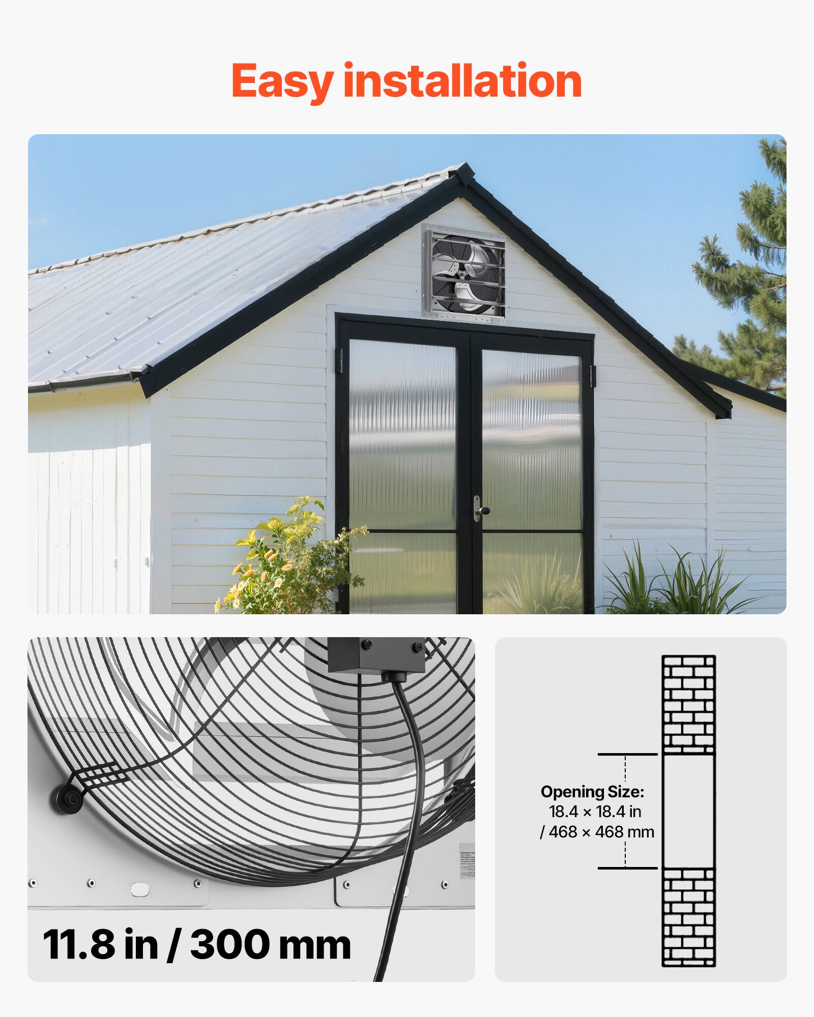 Easy installation

Opening Size: 18.4 x 18.4 in / 468 x 468 mm

11.8 in / 300 mm