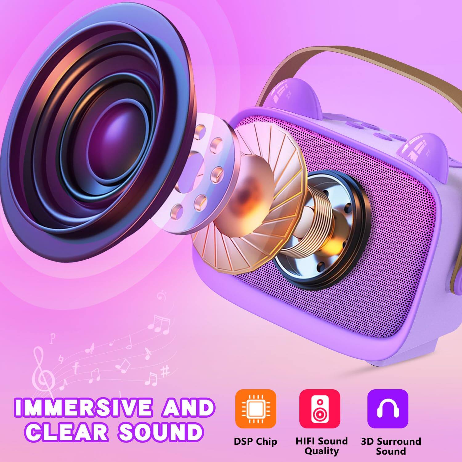 IMMERSIVE AND CLEAR SOUND

- DSP Chip
- HIFI Sound Quality
- 3D Surround Sound