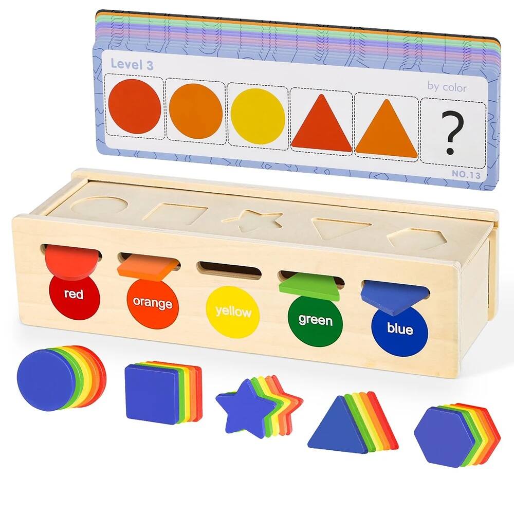 Auledio Wooden Color Shape Sorting Box Montessori Toys Color Shape ...