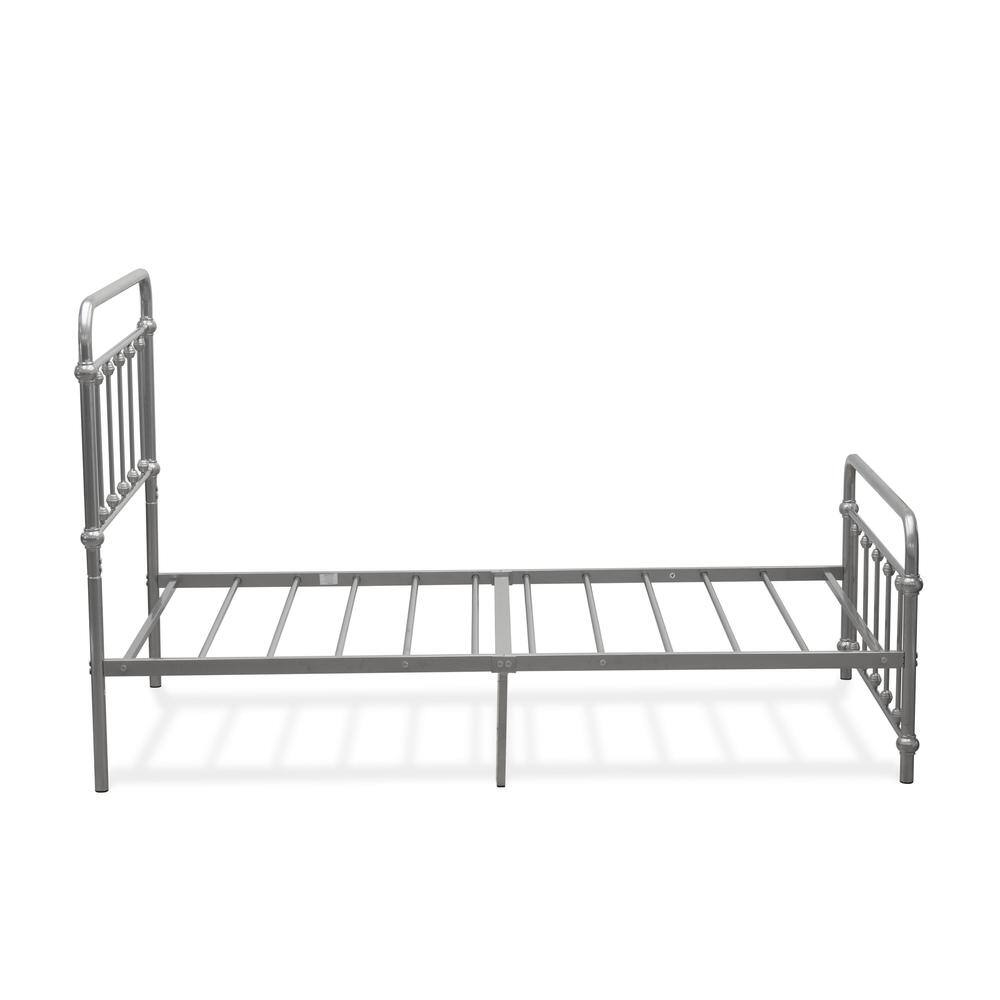 Alt View 1. East West Furniture - Garland Twin Bed Frame with 6 Metal Legs - Deluxe Bed Frame in Powder Coating Silver Color - Silver.