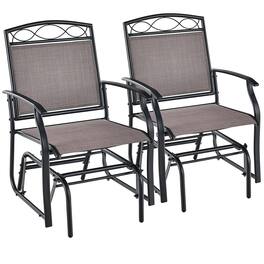 Costway - 2pcs Patio Glider Set Single Rocking Chair Heavy-Duty Metal Frame Outdoor - Brown