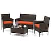 Front. Gymax - Gymax Set of 4 Furniture Set w/ Washable Cushions & Tempered Glass Coffee Table Orange - Orange.