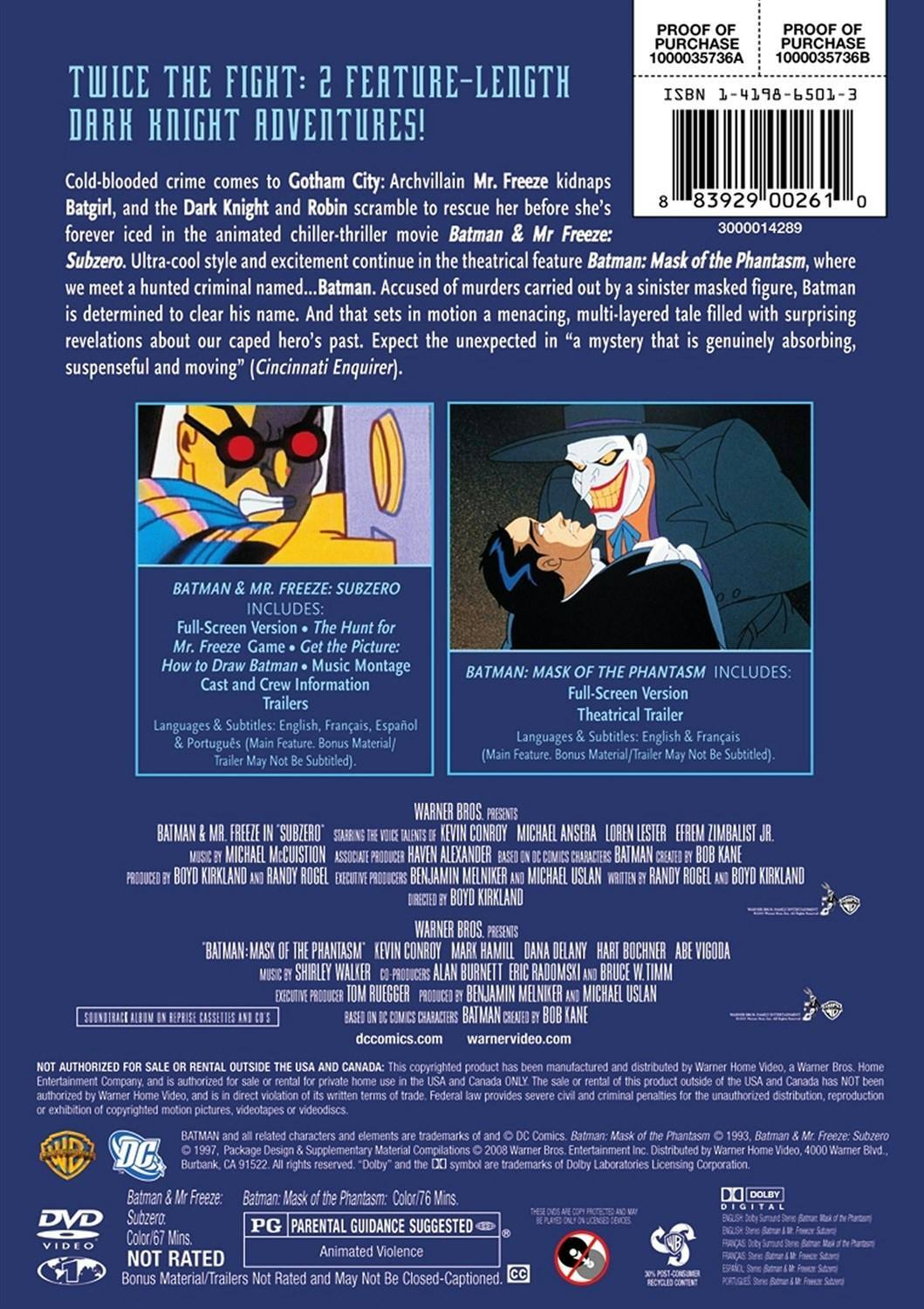 Angle. Batman: Mask of Phantasm Batman and Mr. Freeze: Sub Zero (DVD Double Feature) [DVD].