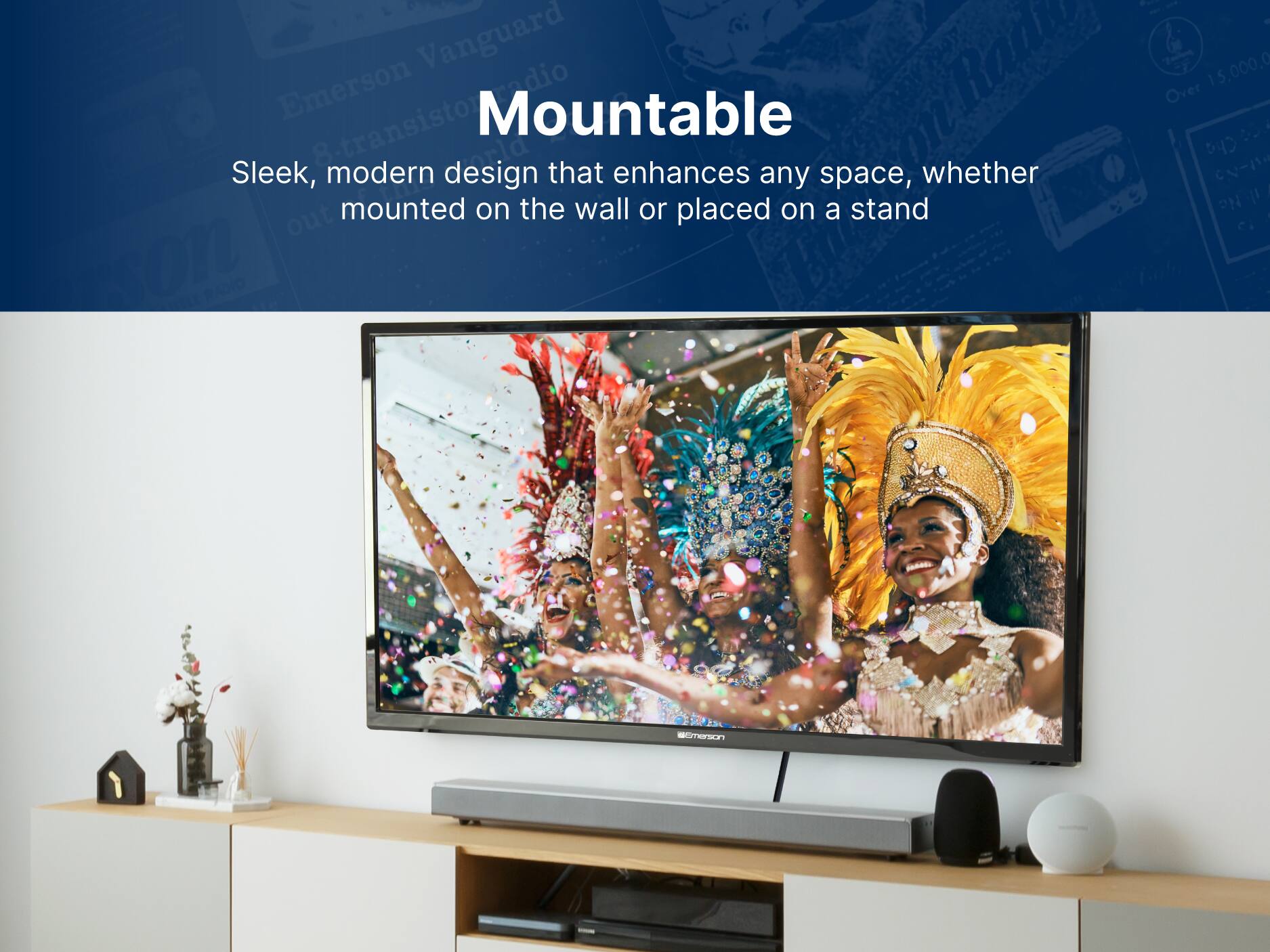 Emerson -transistor radio Vanguard Mountable 8 Sleek, modern design that enhances any space, whether mounted on the wall or placed on a stand out son 15,000,00