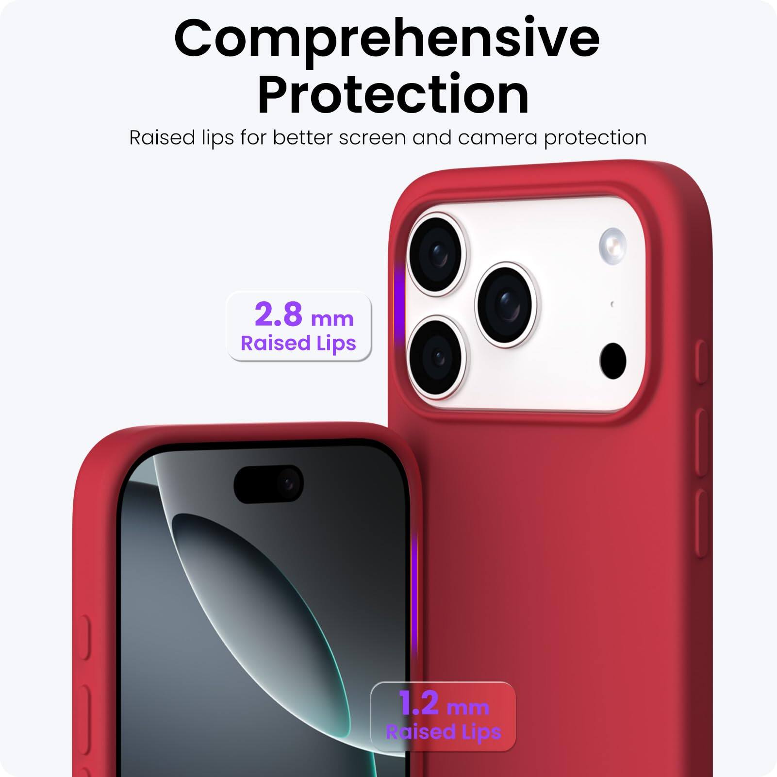 Comprehensive Protection

Raised lips for better screen and camera protection

2.8 mm Raised Lips

1.2 mm Raised Lips