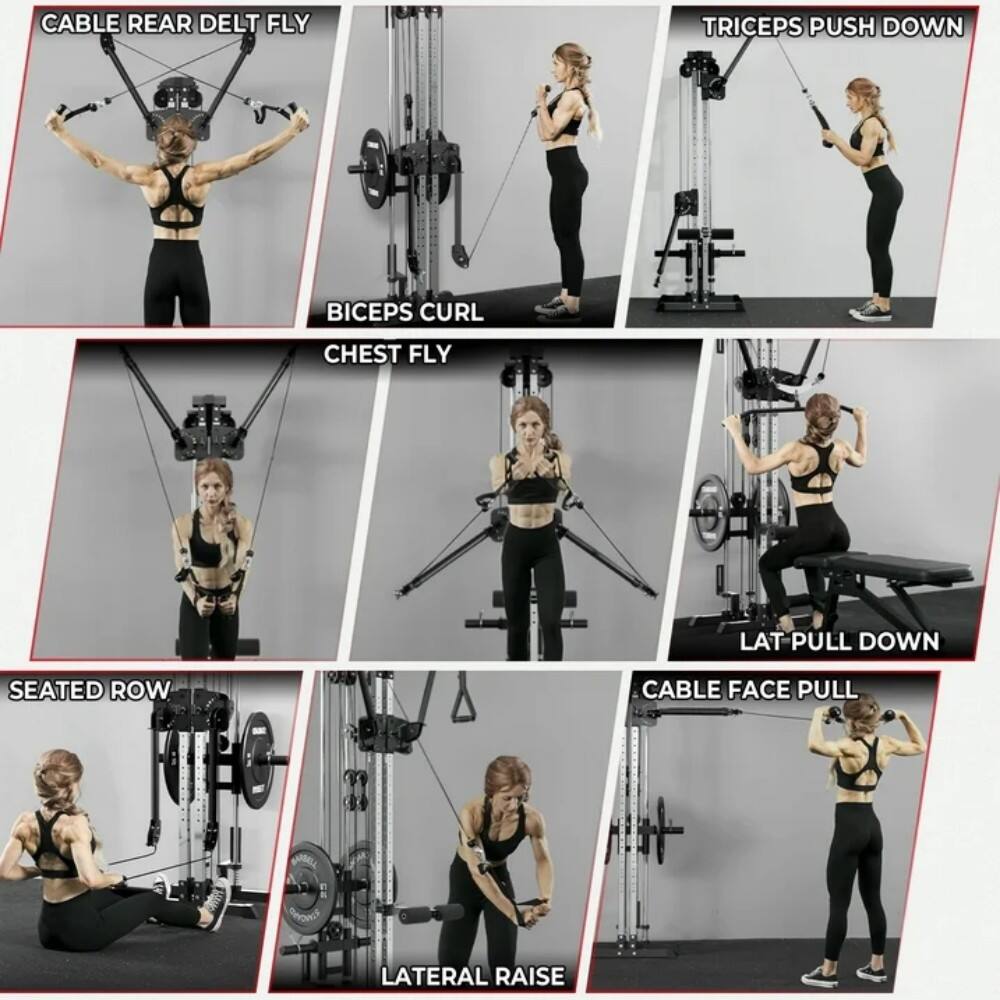 CABLE REAR DELT FLY  
TRICEPS PUSH DOWN  
BICEPS CURL  
CHEST FLY  
LAT PULL DOWN  
SEATED ROW  
CABLE FACE PULL  
LATERAL RAISE