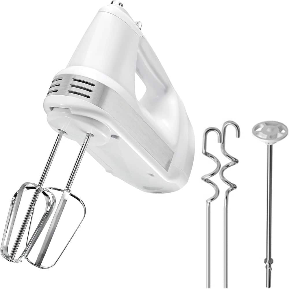 ACJPR - 5-Speed Electric Hand Mixer – Turbo Boost, Stainless Steel Beaters - White