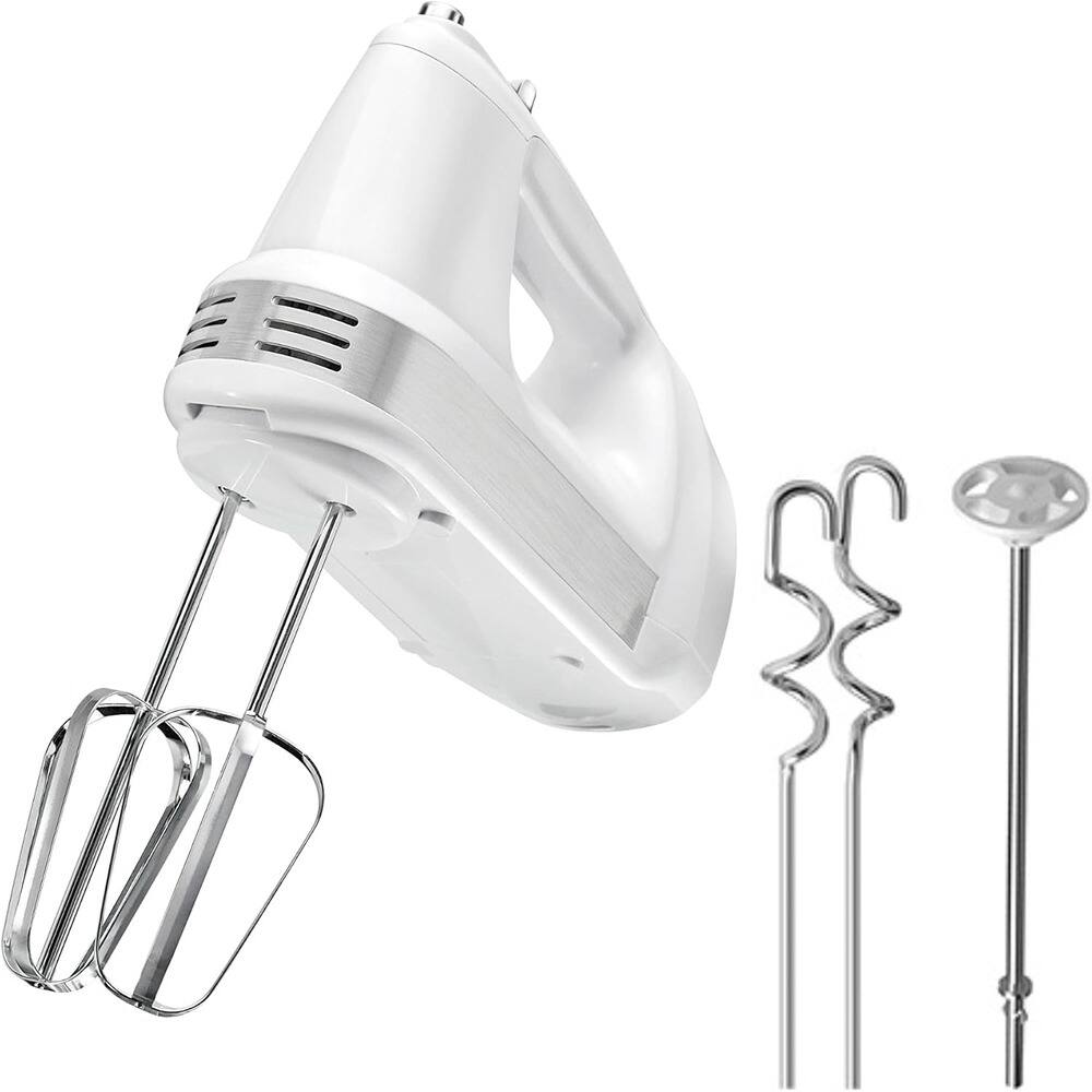 Front. ACJPR - 5-Speed Electric Hand Mixer – Turbo Boost, Stainless Steel Beaters, White - white.