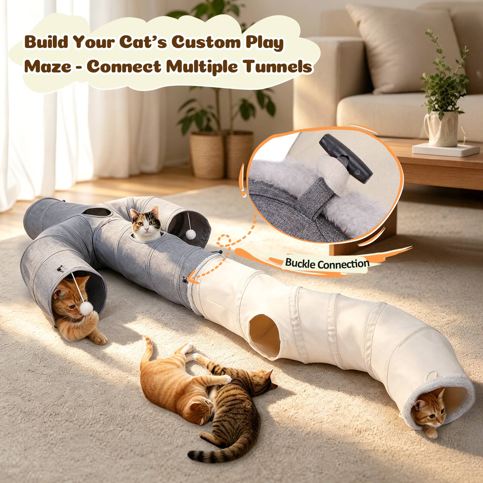 Build Your Cat's Custom Play Maze - Connect Multiple Tunnels Buckle Connection