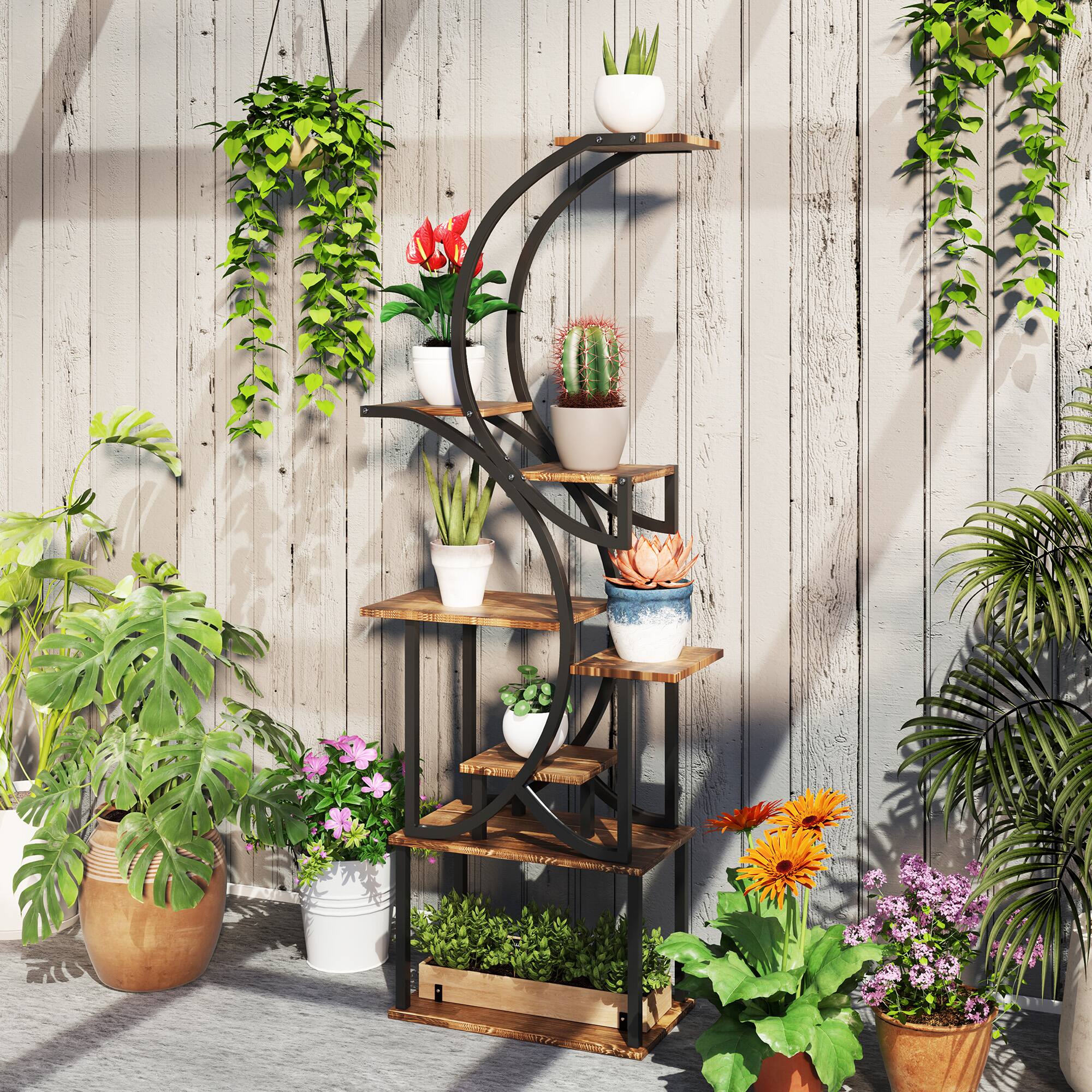 Alt View 1. Outsunny - Stand Indoor, 8 Tier 62" S-Shaped Plant Shelf, Corner Plant Rack for Multiple Plants - Carbonized.