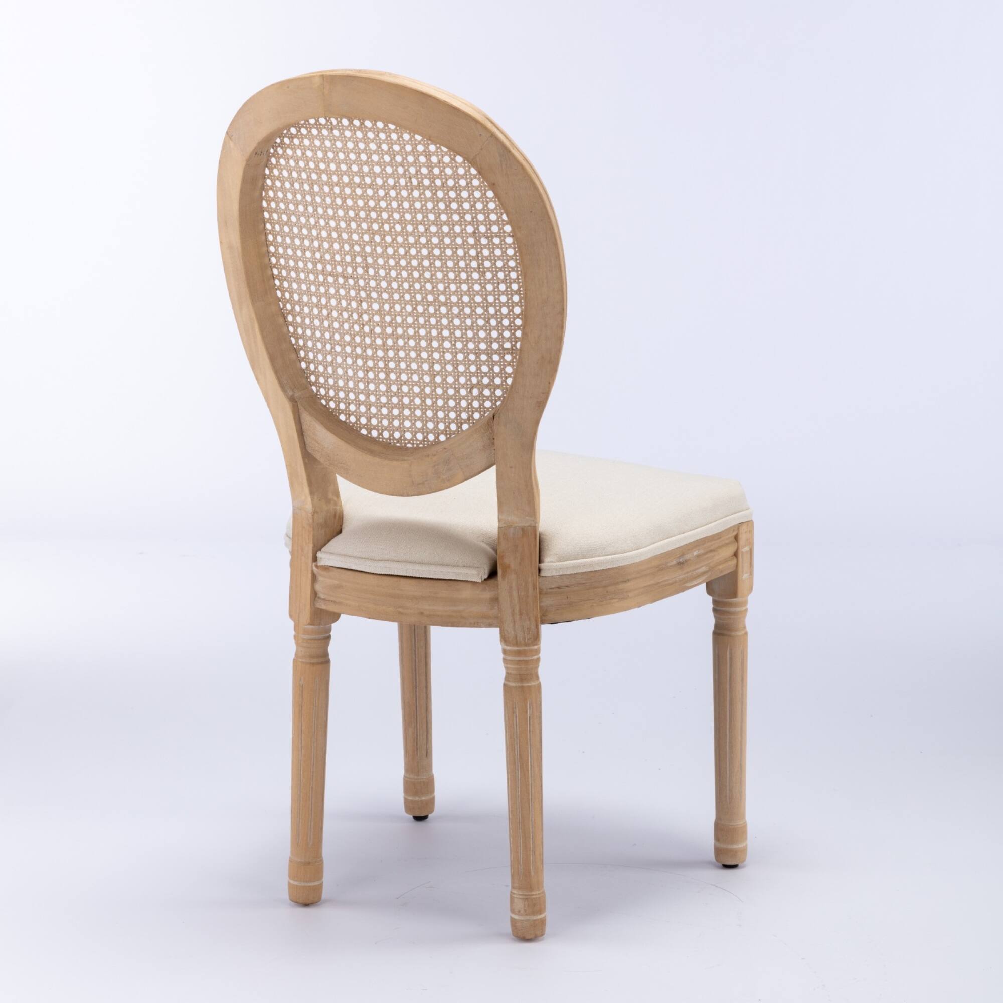 Alt View 1. GOODSILO - French Style Solid Wood Dining Chairs with Linen Upholstery and Rattan Backrest, Set of 2 - Beige.