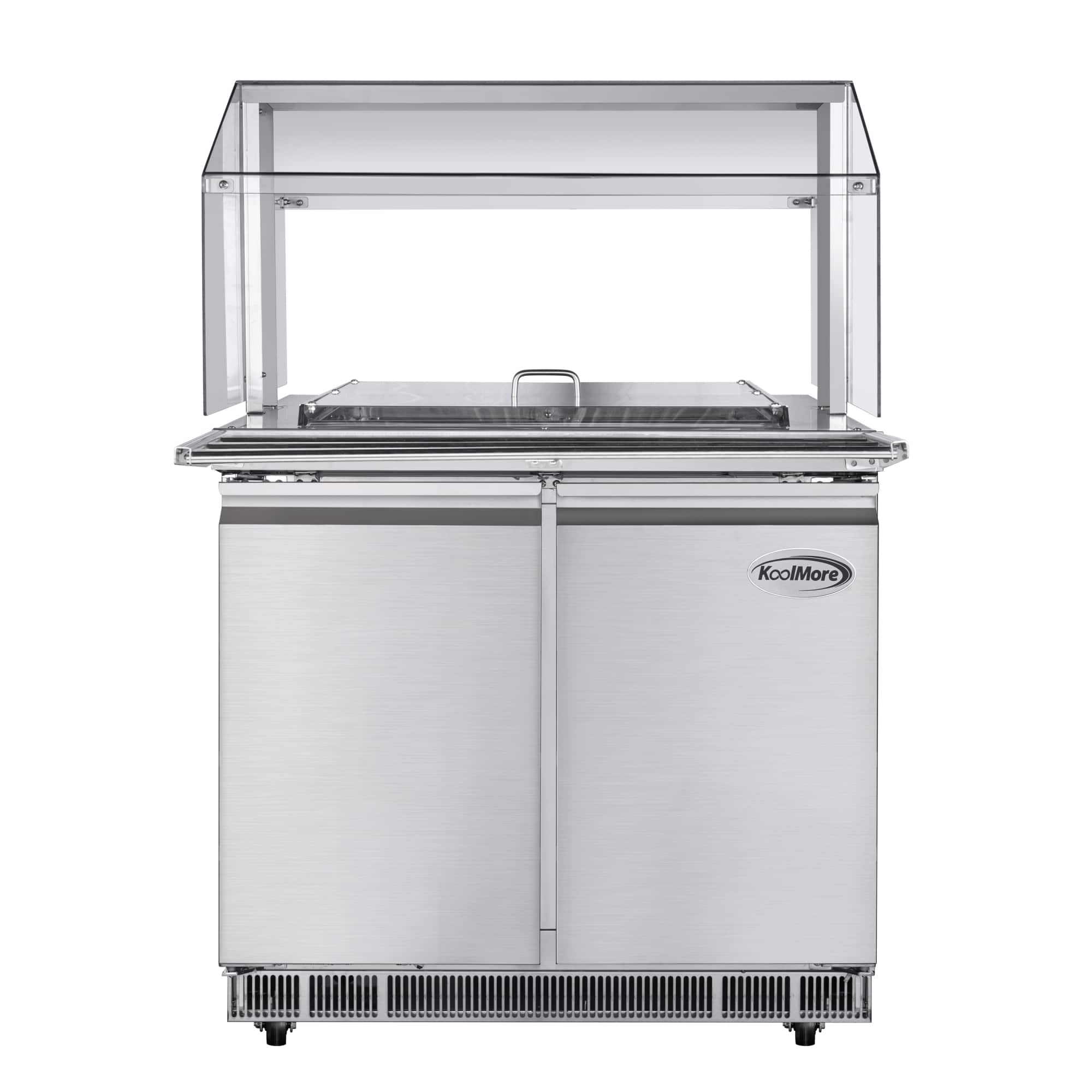 Koolmore - 36 in. Refrigerated Prep Station with Sneeze Guard and Buffet Slide, 6-Pan (Not Included) Capacity Adjustable Shelves - Stainless-Steel