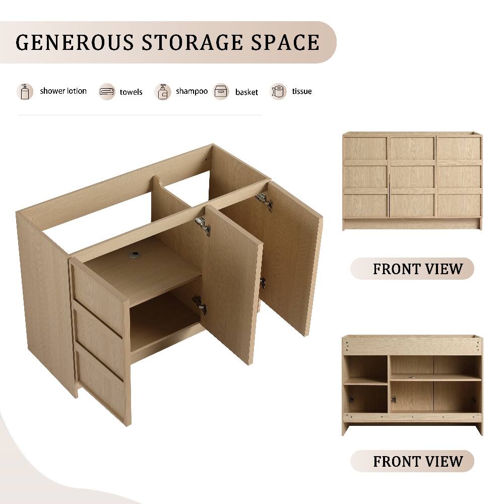 GENEROUS STORAGE SPACE

- shower lotion
- towels
- shampoo
- basket
- tissue

FRONT VIEW

FRONT VIEW