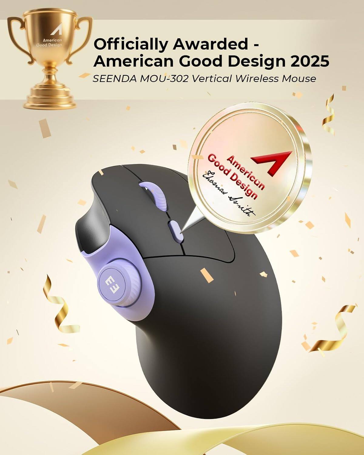 Officially Awarded - American Good Design 2025  
SEENDA MOU-302 Vertical Wireless Mouse