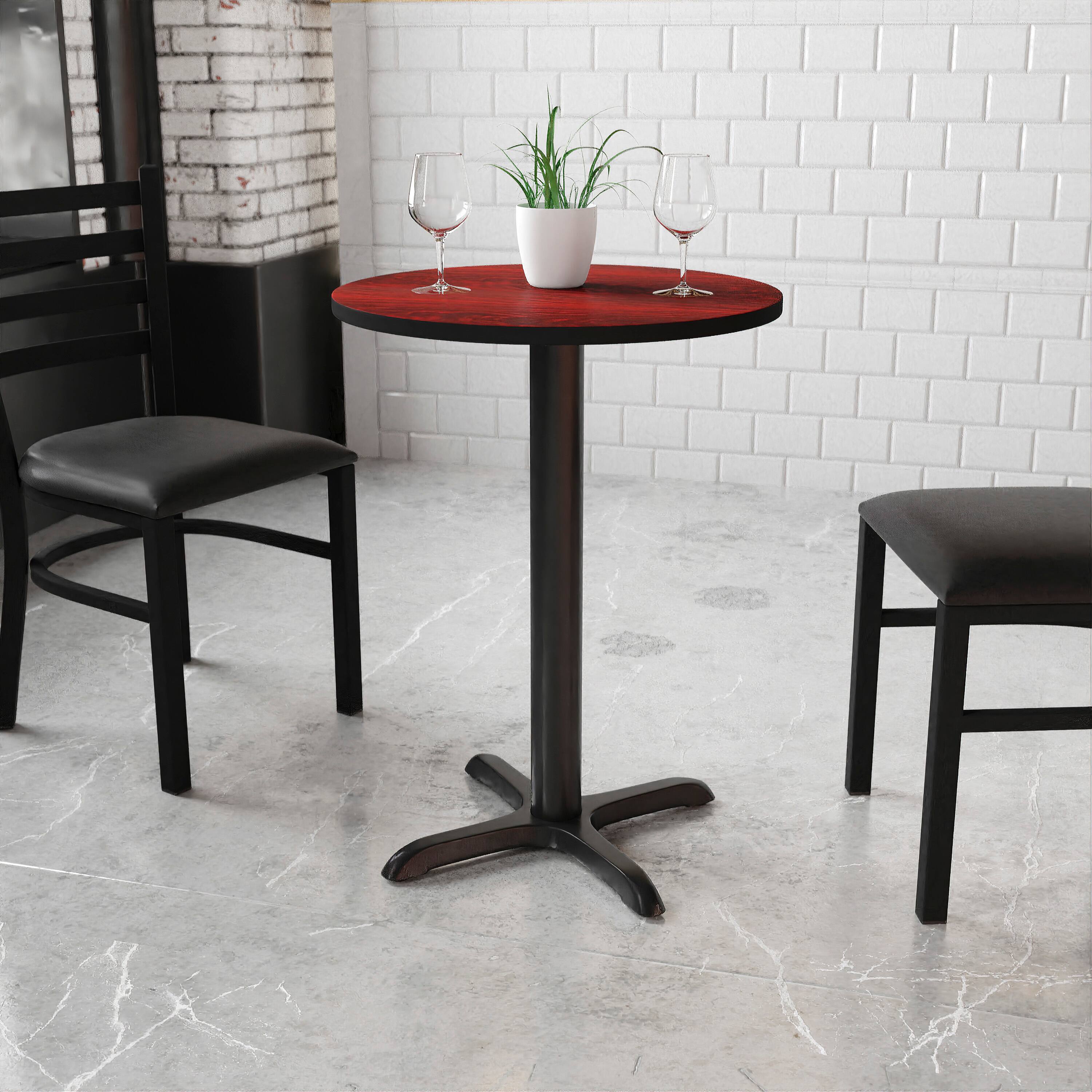 Angle. Flash Furniture - Graniss 24'' Round Mahogany Laminate Table Top with 22'' x 22'' Table Height Base - Brown.