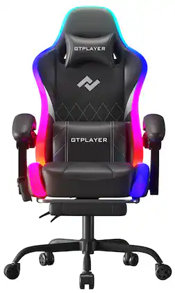 GTPlayer - RGB Gaming Chair with Speakers Computer Gamer Chair Reclining Office Chairs - Black-Speakers
