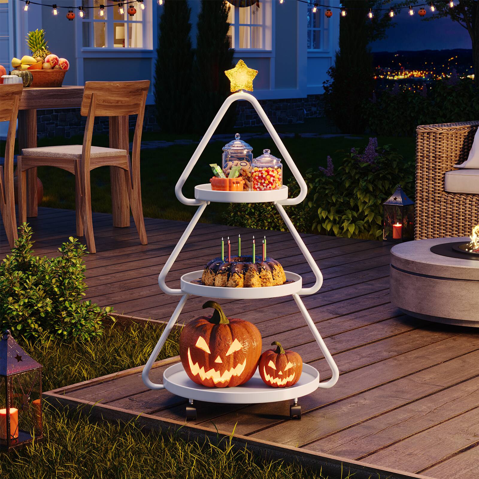 Alt View 2. Pinmoco - Christmas Tree Metal Storage Rack, Modern Sofa Side Table, Snack Rack for Party Holiday Festival - White.