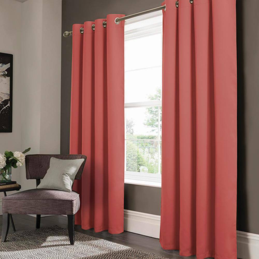 RT Designers Collection - Olivia Gray Anchorage Blackout Grommet Single Curtan Panel - 54" x 90" - coral