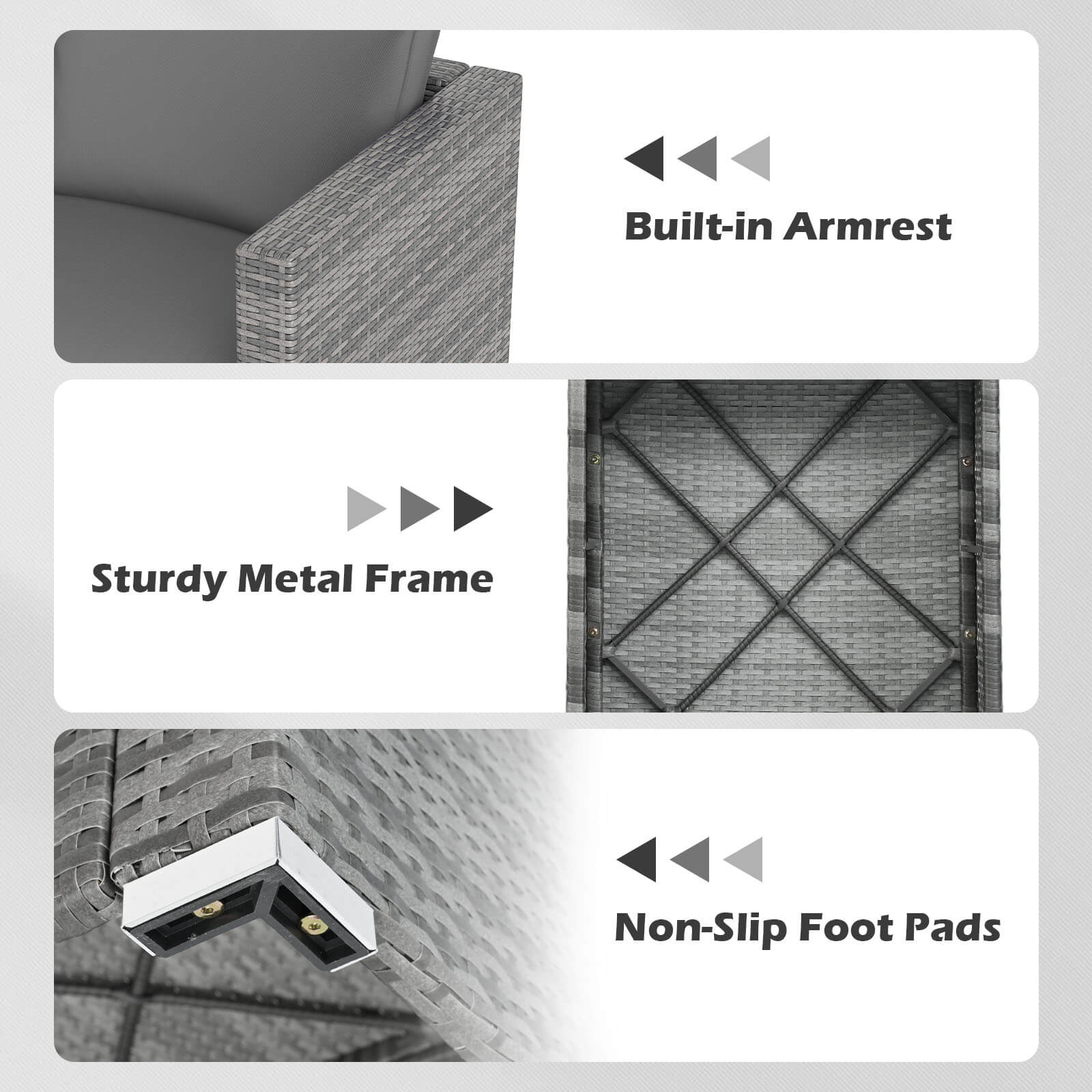 - Built-in Armrest
- Sturdy Metal Frame
- Non-Slip Foot Pads