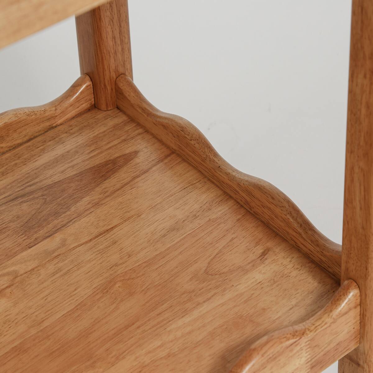 Alt View 4. Loheer - Loheer solid rubberwood rolling side table, two tier, natural wood - Natural Wood.