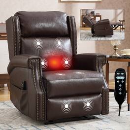 Ropilly - Manual Recliner Faux Leather Massage Chair - Antique brown