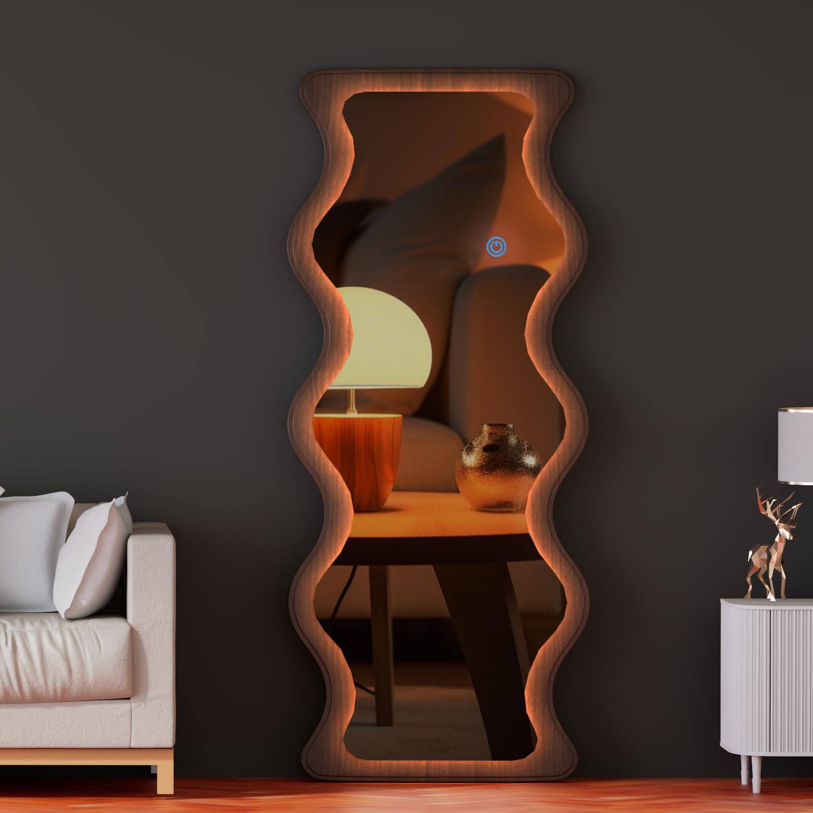 ThinkLink Electronic - 65"x 24" Irregular Wavy Led Full Length Mirror With Lights Wood Frame Body Free Standing/wall Mounted/leaning - Default