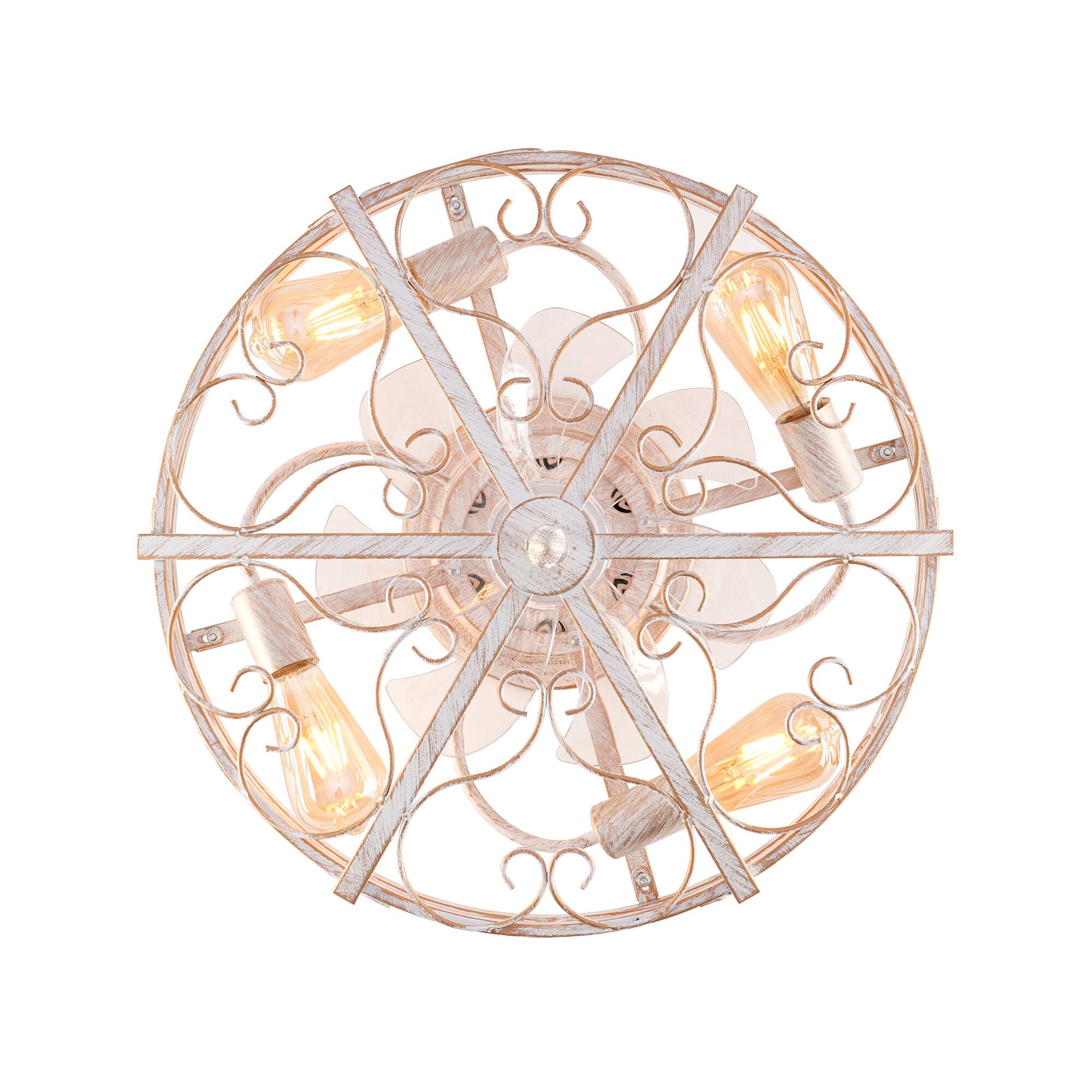 Alt View 5. Sofucor - 20'' Rustic Caged Flush Mount Ceiling Fan w/Lights & Remote Vintage Bladeless Ceiling Fan Reversible Farmhouse Bedroom - Retro White.