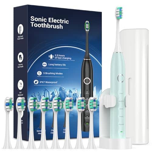 Cozy Serene - S5 Upgraded Sonic Electric Toothbrush For Adults And Ages 12+ With 8 Brush Heads Ipx7 Travel Case - Green-Sonic