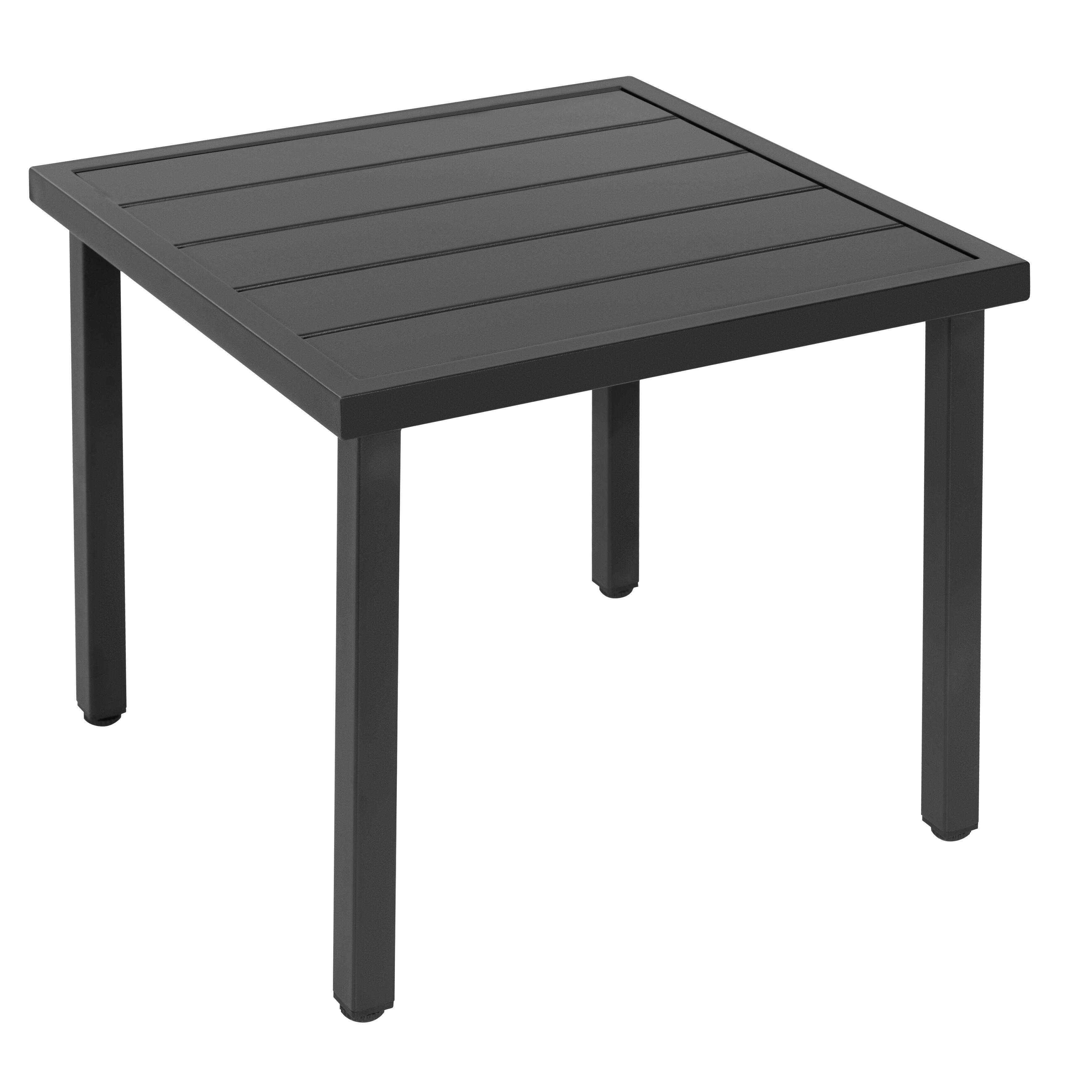 Alt View 5. Nuu Garden - Outdoor Square Side Table, Slatted Tabletop, Adjustable Feet, Powder-Coated Metal Frame - Black.