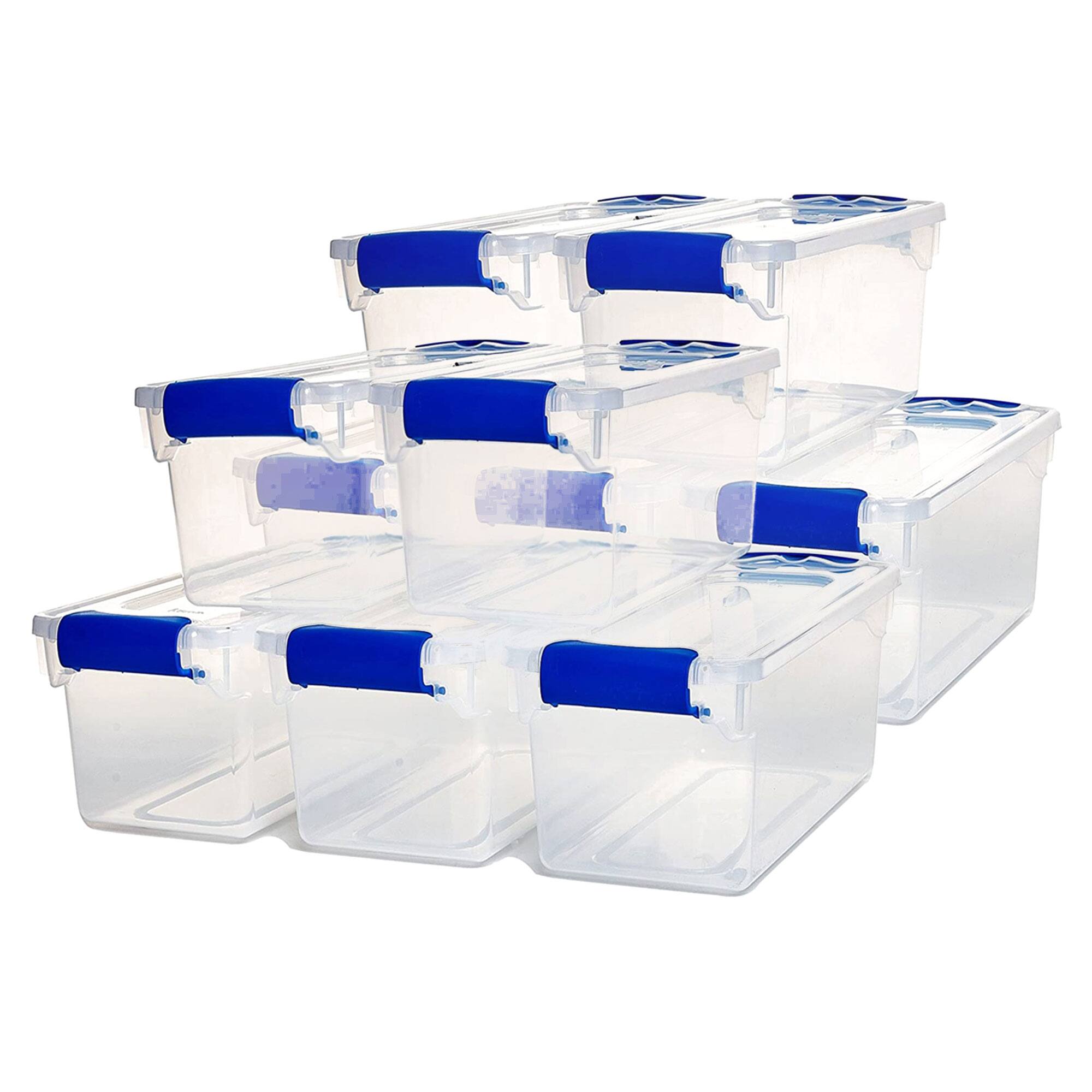 Alt View 8. Homz - Homz 7.5 Quart Secure Latching Clear Plastic Stackable Storage Container,10 Pack - Blue Latch.