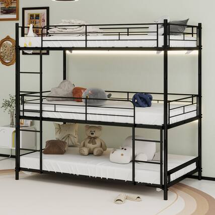 Front. Loheer - Loheer Heavy Duty Triple Bunk Bed Twin Over Twin Over Twin Black Metal Frame - Black.