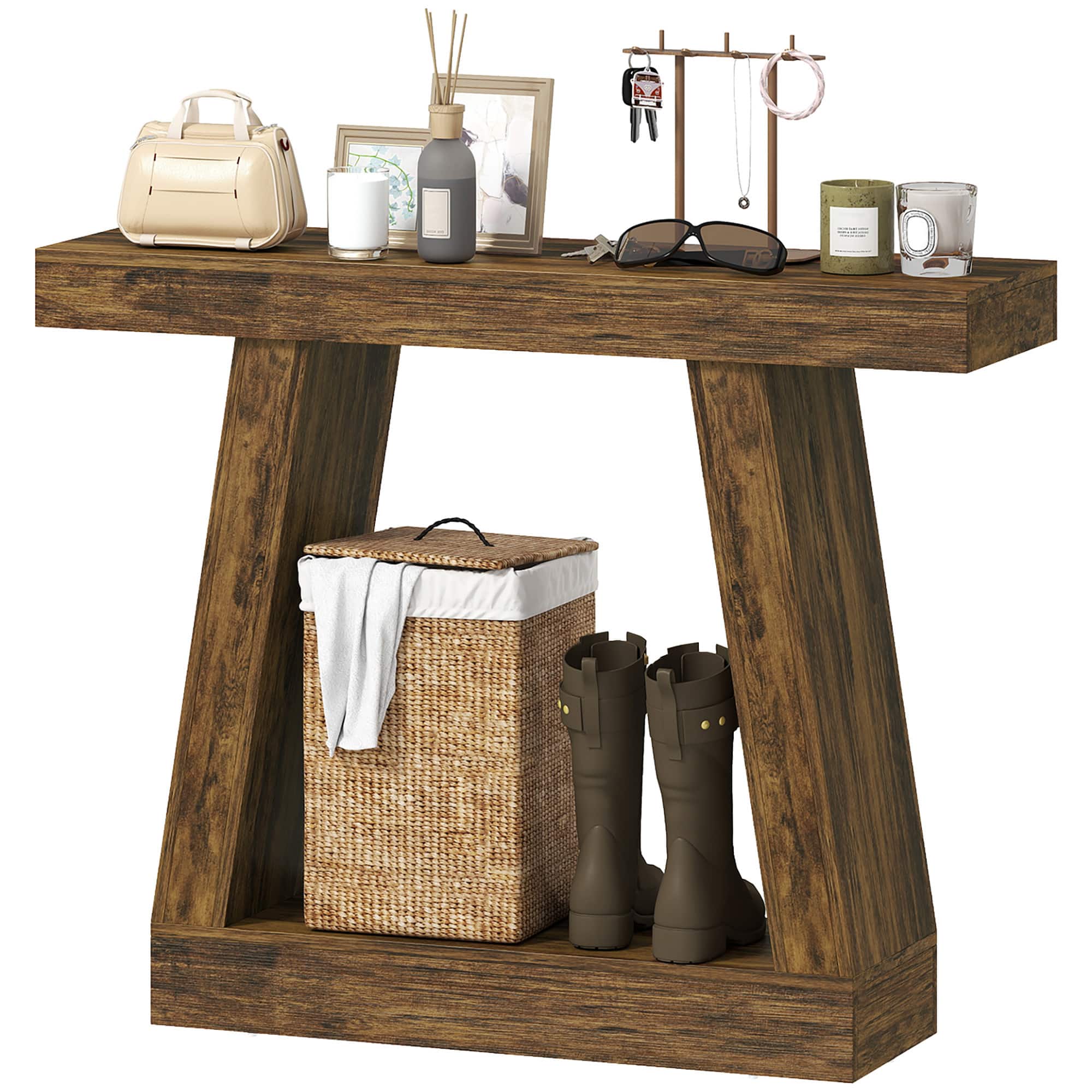Homcom - Farmhouse Console Table, 2-Tier Entryway Table with Storage for Hallway, Living Room, Behind Couch - Dark brown
