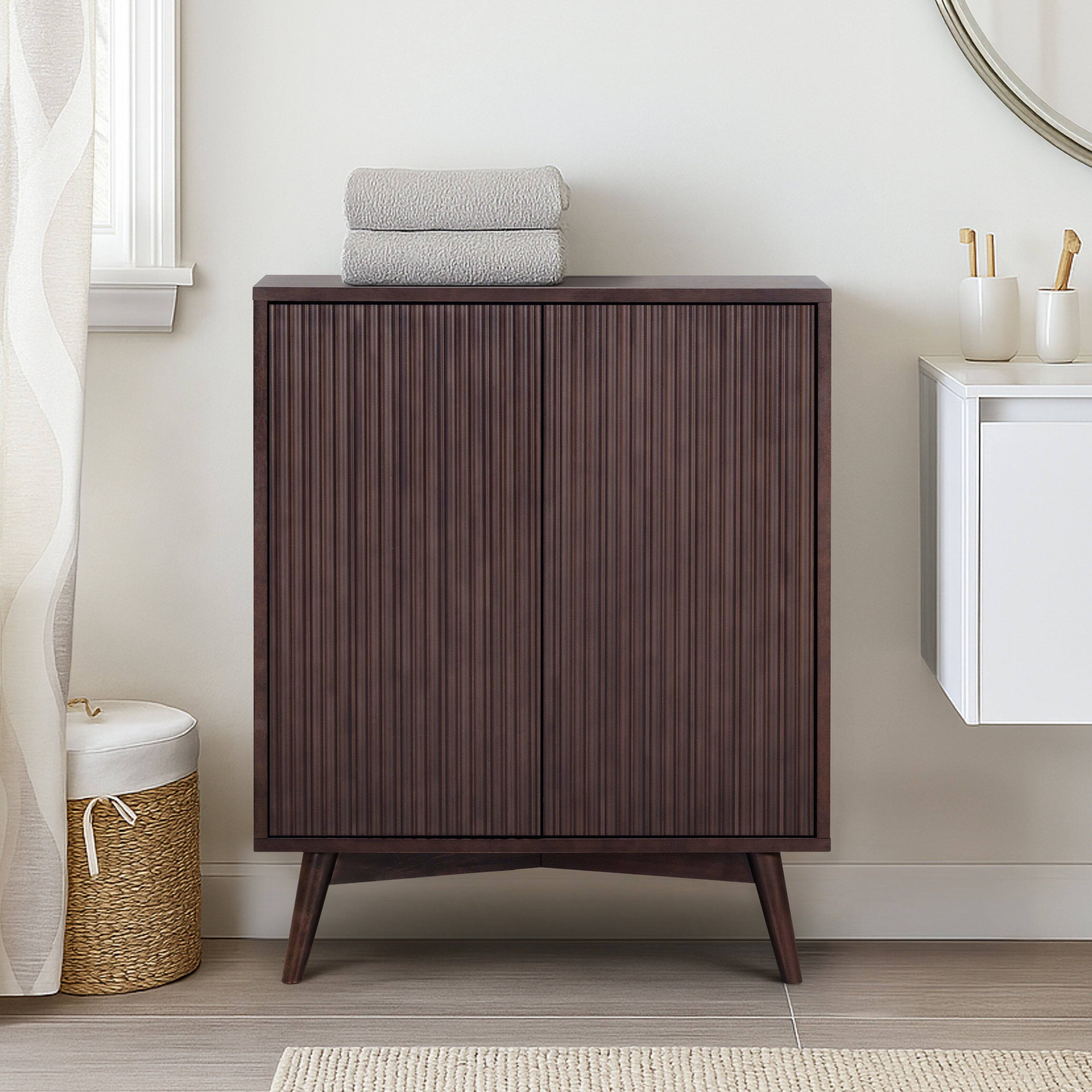 Alt View 3. Teamson Home - Tremolo Accent Cabinet with 2 Doors & Adjustable Shelves with Wood Fluted Fronts - Black.