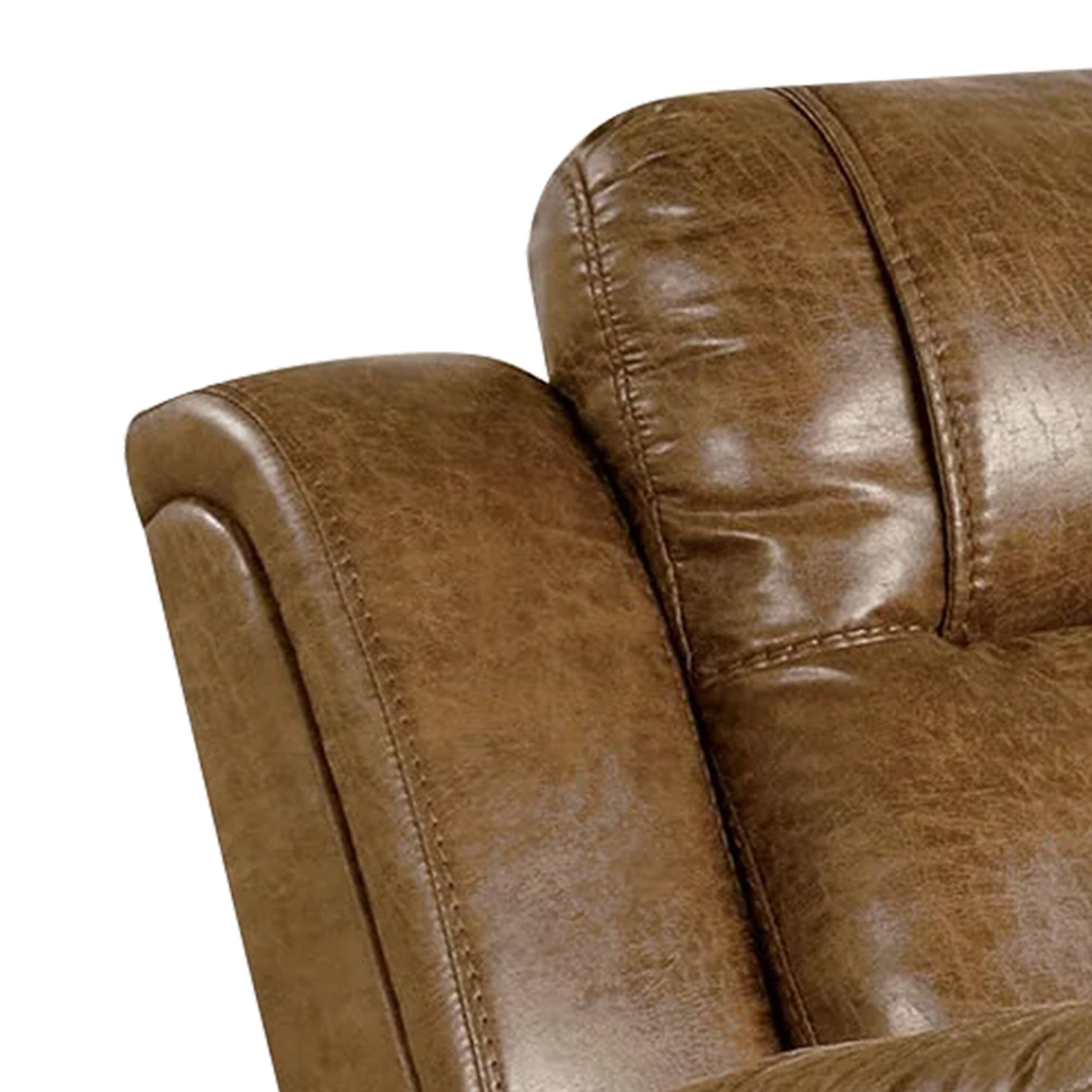 Angle. Manhattan Lane - Kius Manual Recliner Chair Faux Leather, Pillow Top Arms - Brown.