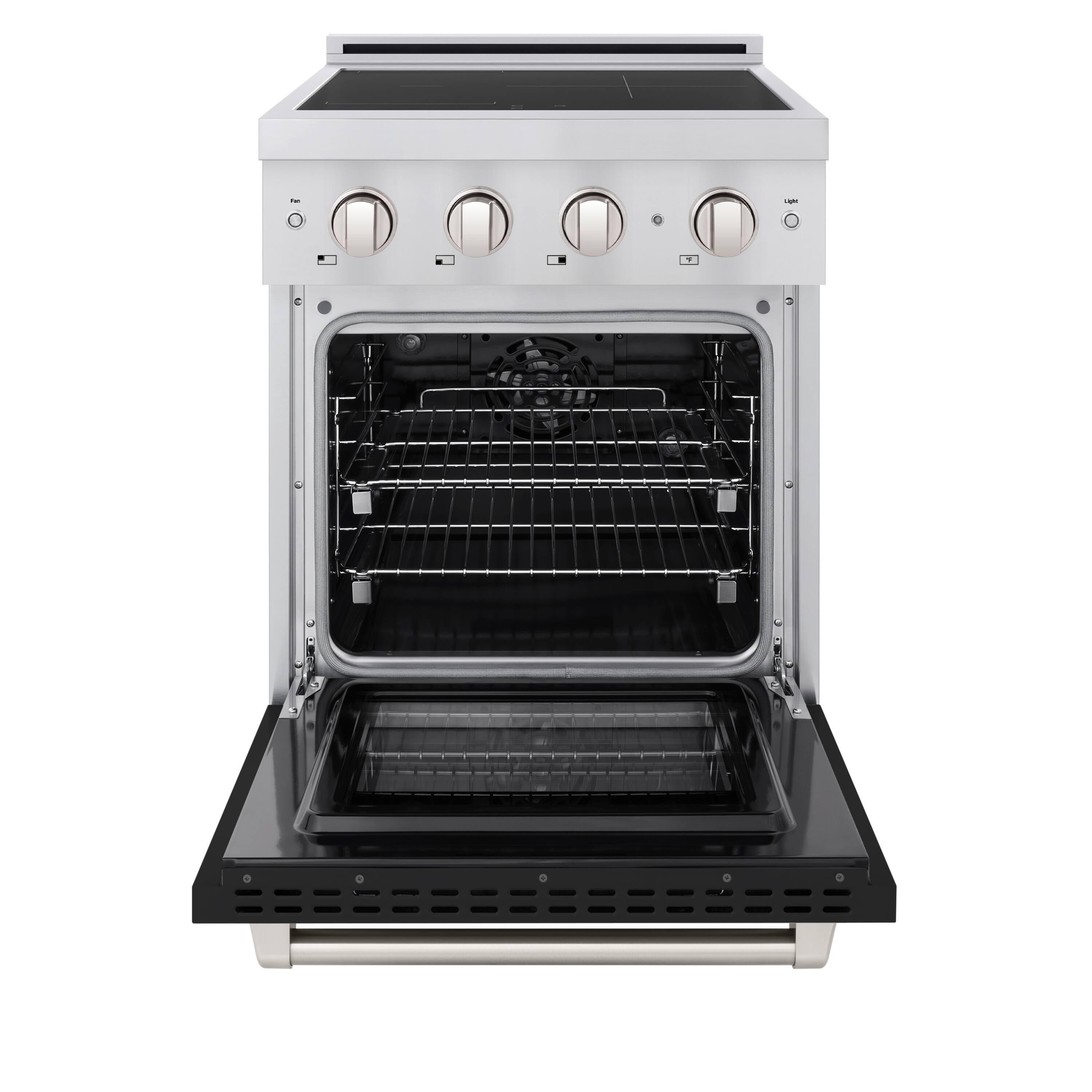 Angle. ZLINE - 24 in. 3.2 cu. ft. Paramount Freestanding Induction Range with 3 Burners and Electric Oven with Black Matte Door - Black Matte.