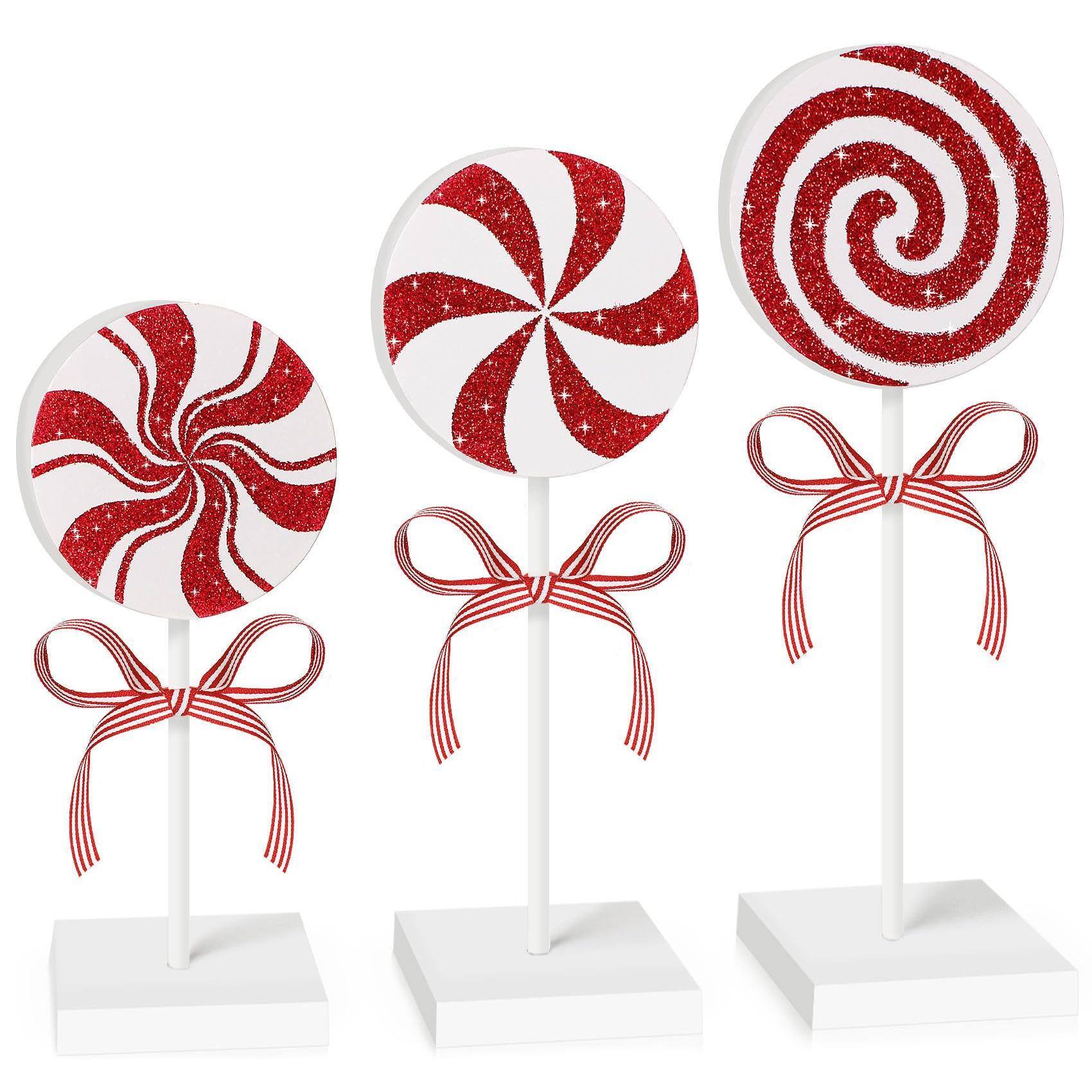 Paradigms Interiors - 3 Candy Cane Wood Peppermint Table Decoration For ...