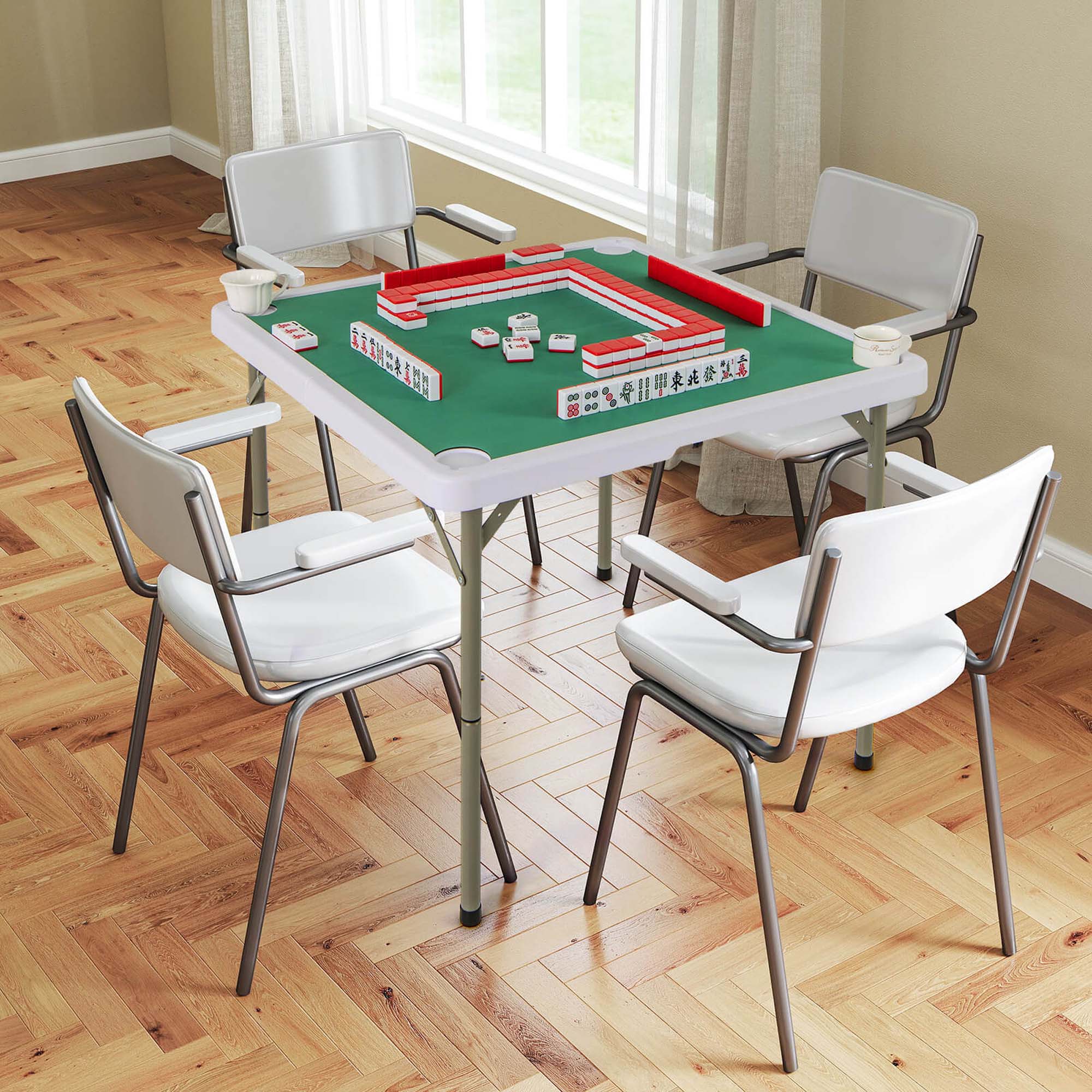 Alt View 4. Costway - Costway 35" Folding Mahjong Table with Cup Holders & Smooth Felt Mat Carrying Handle - Green.